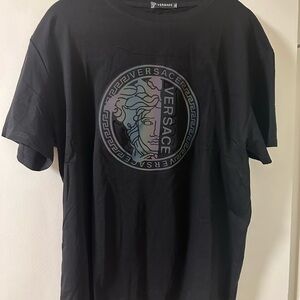 Versace Black Short Sleeve Tee with Graphic Design